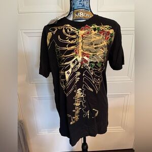 NWT Ed Hardy Double Sided Skeleton Ribcage Tee black/ gold Sz Med deadstock